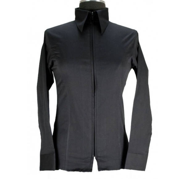 Royal Highness Black Zip Western Show Shirt, Design Crystal Collar Size XL - Picture 2 of 10